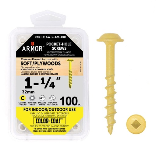 [AWC-125100] Wood Screw SQD Pocket Coarse 8Gx31mm Pk 100